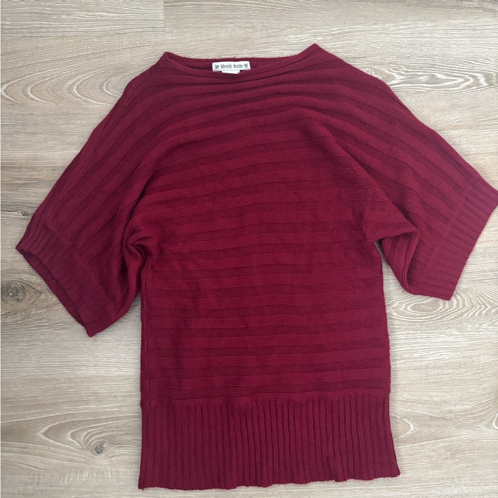 Vintage Deep Red Burgundy Dolman Batwing Knit Sweater Striped Detail Y2K - Picture 4 of 8